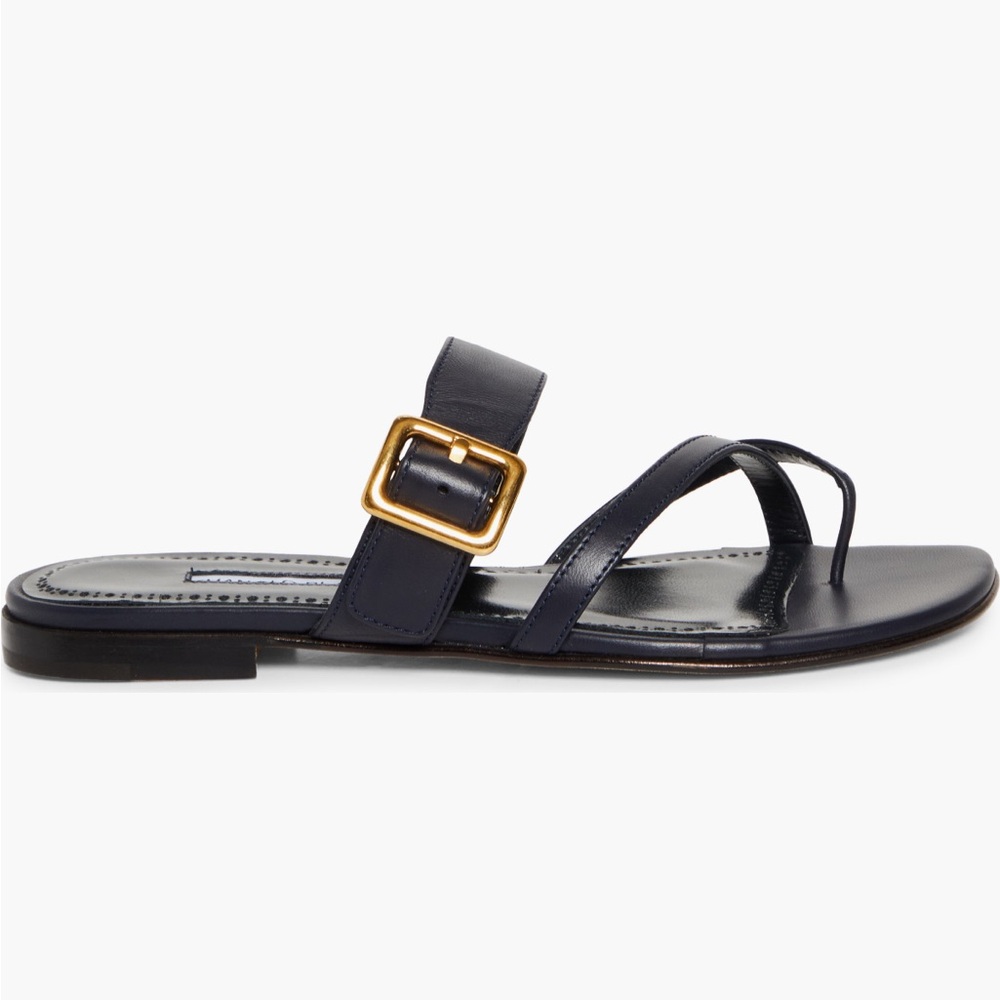 Manolo Blahnik Navy Thalusa Sandals